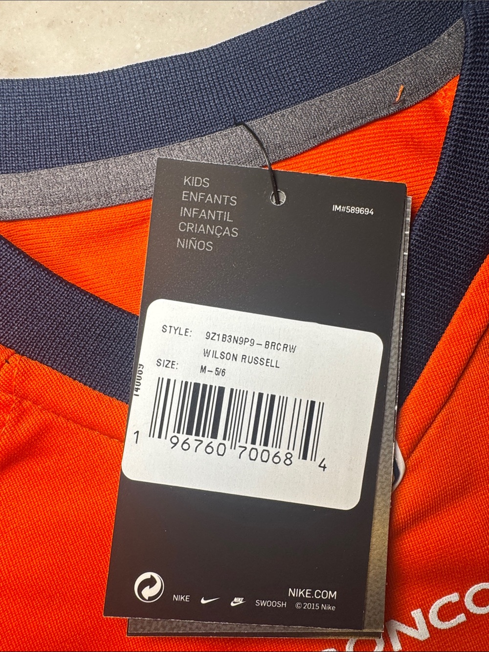 Nike Orange and Navy Broncos #3 Kids Jersey - Picture 3 of 4